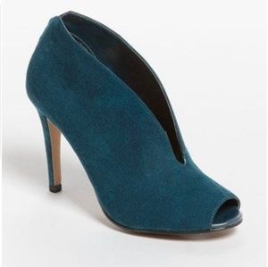 Halogen Katrina Peacock Blue Suede Peep Toe Heels